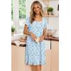 Ekouaer Nightgowns for Women Lace Trim Sleep Shirts Short Sleeve Night Shirts With Pockets Night Gown Ruffled Sleep Dress(Blue Floral)