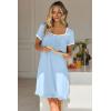 Ekouaer Nightgowns for Women Lace Trim Sleep Shirts Short Sleeve Night Shirts With Pockets Night Gown Ruffled Sleep Dress(Light Blue)