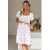 Ekouaer Nightgowns for Women Lace Trim Sleep Shirts Short Sleeve Night Shirts With Pockets Night Gown Ruffled Sleep Dress(White Flowers)