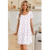 Ekouaer Nightgowns for Women Lace Trim Sleep Shirts Short Sleeve Night Shirts With Pockets Night Gown Ruffled Sleep Dress(White Flowers)