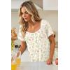 Ekouaer Nightgowns for Women Lace Trim Sleep Shirts Short Sleeve Night Shirts With Pockets Night Gown Ruffled Sleep Dress(Yellow Flowers)