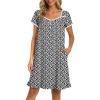Ekouaer Nightgowns for Women Lace Trim Sleep Shirts Short Sleeve Night Shirts With Pockets Night Gown Ruffled Sleep Dress(Black Floral)