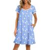 Ekouaer Nightgowns for Women Lace Trim Sleep Shirts Short Sleeve Night Shirts With Pockets Night Gown Ruffled Sleep Dress(Blue Pigeon)