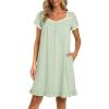 Ekouaer Nightgowns for Women Lace Trim Sleep Shirts Short Sleeve Night Shirts With Pockets Night Gown Ruffled Sleep Dress(Light Green)