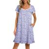 Ekouaer Nightgowns for Women Lace Trim Sleep Shirts Short Sleeve Night Shirts With Pockets Night Gown Ruffled Sleep Dress(Purple Flowers)