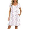 Ekouaer Nightgowns for Women Lace Trim Sleep Shirts Short Sleeve Night Shirts With Pockets Night Gown Ruffled Sleep Dress(White Flowers)