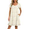 Ekouaer Nightgowns for Women Lace Trim Sleep Shirts Short Sleeve Night Shirts With Pockets Night Gown Ruffled Sleep Dress(Yellow Flowers)