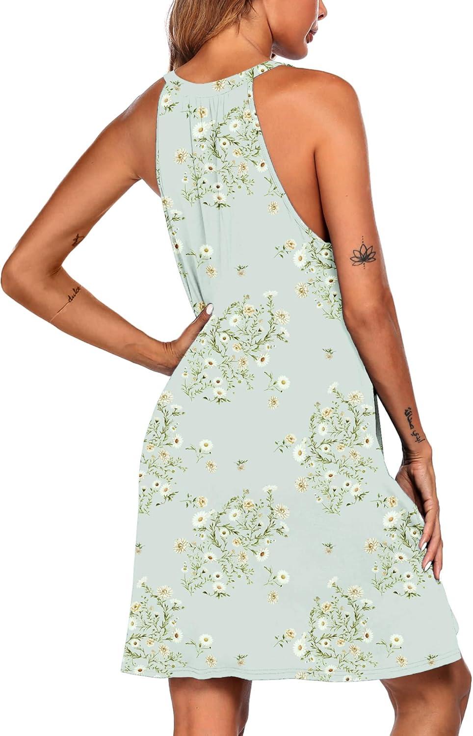 imageEkouaer Womens Nightgown Sleeveless Sleepwear V Neck Racerback Sleep DressFloral Light Green