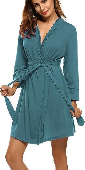 imageEkouaer Womens Robe Lightweight Cotton Robes Short Knit Bathrobe Soft Ladies Sleepwear with Pockets04blue Green