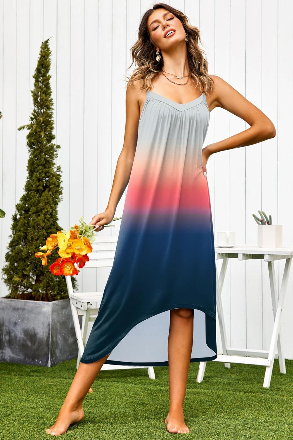 imageEkouaer Womens Sleeveless Long Nightgown Full Slip Nightdress Soft Sleepdress V Neck NightshirtGrey Gradient