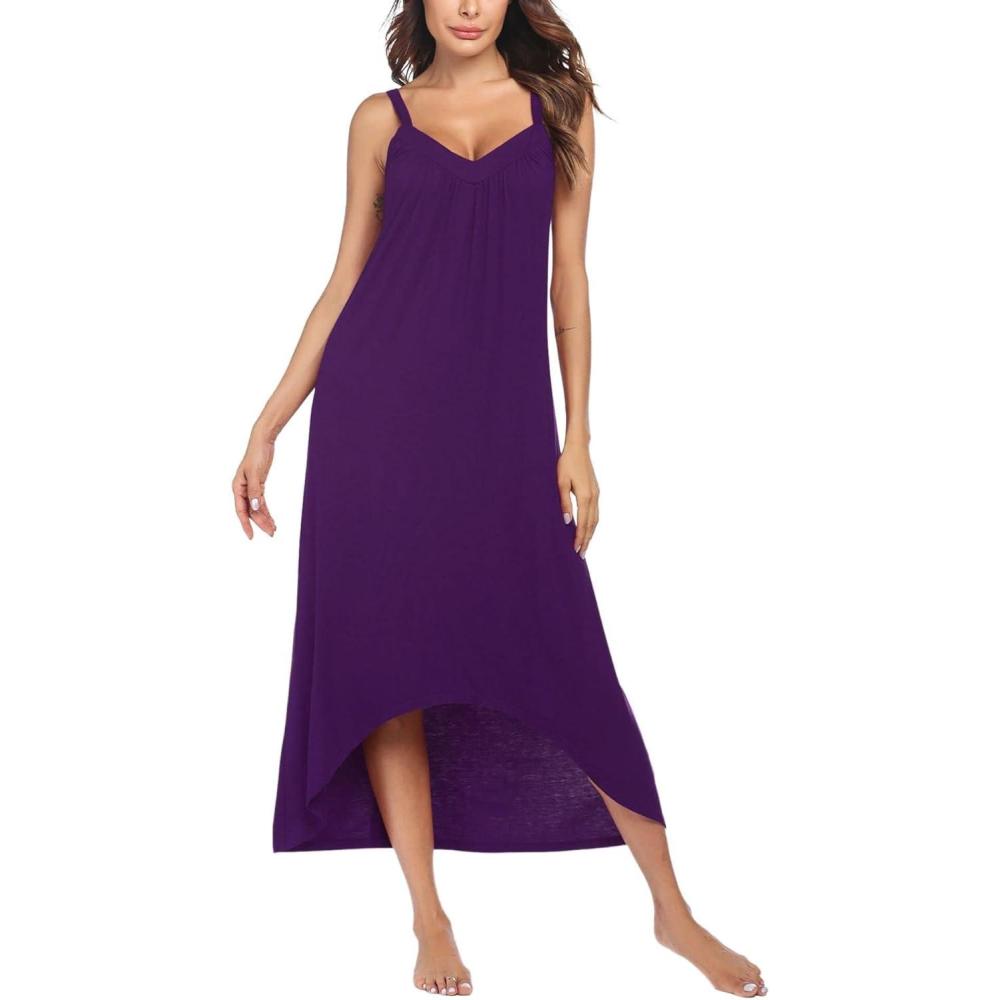 imageEkouaer Womens Sleeveless Long Nightgown Full Slip Nightdress Soft Sleepdress V Neck NightshirtDark Violet