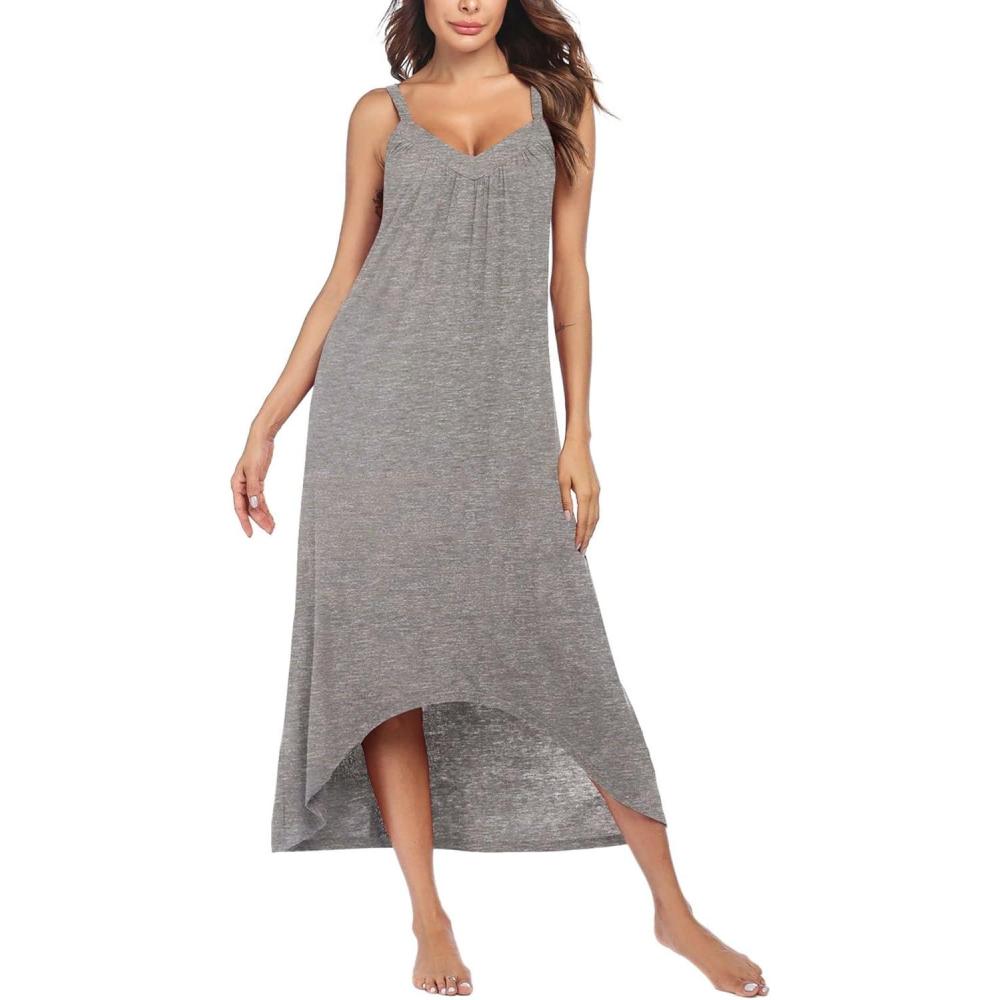 imageEkouaer Womens Sleeveless Long Nightgown Full Slip Nightdress Soft Sleepdress V Neck NightshirtLight Gray