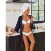Ekouaer Robes for Women Ribbed Knit Bathrobe Soft Lightweight Knee Length Kimono Robe Ladies Sleepwear with Pockets S-XXL(Navy Blue)