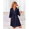 Ekouaer Robes for Women Ribbed Knit Bathrobe Soft Lightweight Knee Length Kimono Robe Ladies Sleepwear with Pockets S-XXL(Navy Blue)