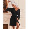 Ekouaer Waffle Robes for Women Lightweight Knit V Neck 3/4 Sleeve Kimono Bathrobe with Pockets Soft Sexy Spa Loungewear S-XXL