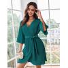 Ekouaer Women Waffle Robes 3/4 Sleeve Ruffle Knit Bathrobe Soft Lightweight Knee Length Robe Loungewear(Blue Green)