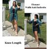 Ekouaer Women Waffle Robes 3/4 Sleeve Ruffle Knit Bathrobe Soft Lightweight Knee Length Robe Loungewear(Blue Green)
