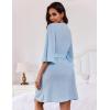 Ekouaer Women Waffle Robes 3/4 Sleeve Ruffle Knit Bathrobe Soft Lightweight Knee Length Robe Loungewear(Light Blue)