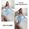 Ekouaer Women Waffle Robes 3/4 Sleeve Ruffle Knit Bathrobe Soft Lightweight Knee Length Robe Loungewear(Light Blue)