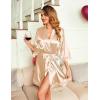 Ekouaer Women’s Lace-Trim Silk Robes Bride Bridesmaid Kimono Satin Bathrobe V Neck Sleepwear with 3/4 Sleeve