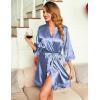 Ekouaer Women’s Lace-Trim Silk Robes Bride Bridesmaid Kimono Satin Bathrobe V Neck Sleepwear with 3/4 Sleeve Cobalt Blue