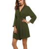 Ekouaer Womens Robe Lightweight Cotton Robes Short Knit Bathrobe Soft Ladies Sleepwear with Pockets(Army Green)