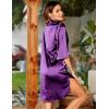 Ekouaer Women’s Satin Nightshirt Button Down Sleepshirt Silk 3/4 Sleeve Nightgown Boyfriend Notch Collar Sleepwear S-3XL(Bright Purple)