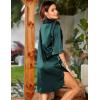 Ekouaer Women’s Satin Nightshirt Button Down Sleepshirt Silk 3/4 Sleeve Nightgown Boyfriend Notch Collar Sleepwear S-3XL(Dark Green)