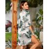 Ekouaer Women’s Satin Nightshirt Button Down Sleepshirt Silk 3/4 Sleeve Nightgown Boyfriend Notch Collar Sleepwear S-3XL(Hawaiian Leaves Apricot Powder)