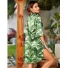 Ekouaer Women’s Satin Nightshirt Button Down Sleepshirt Silk 3/4 Sleeve Nightgown Boyfriend Notch Collar Sleepwear S-3XL(Hawaiian Leaves White)