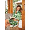 Ekouaer Women’s Satin Nightshirt Button Down Sleepshirt Silk 3/4 Sleeve Nightgown Boyfriend Notch Collar Sleepwear S-3XL(Leaf White)