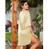 Ekouaer Women’s Satin Nightshirt Button Down Sleepshirt Silk 3/4 Sleeve Nightgown Boyfriend Notch Collar Sleepwear S-3XL(Light Coffee)