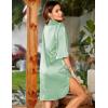 Ekouaer Women’s Satin Nightshirt Button Down Sleepshirt Silk 3/4 Sleeve Nightgown Boyfriend Notch Collar Sleepwear S-3XL(Light Green)