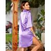 Ekouaer Women’s Satin Nightshirt Button Down Sleepshirt Silk 3/4 Sleeve Nightgown Boyfriend Notch Collar Sleepwear S-3XL(Light Light Lilac)