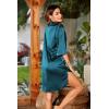 Ekouaer Women’s Satin Nightshirt Button Down Sleepshirt Silk 3/4 Sleeve Nightgown Boyfriend Notch Collar Sleepwear S-3XL(Peacock Blue)