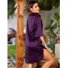 Ekouaer Women’s Satin Nightshirt Button Down Sleepshirt Silk 3/4 Sleeve Nightgown Boyfriend Notch Collar Sleepwear S-3XL(Purple)