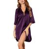 Ekouaer Women’s Satin Nightshirt Button Down Sleepshirt Silk 3/4 Sleeve Nightgown Boyfriend Notch Collar Sleepwear S-3XL(Purple)