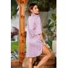 Ekouaer Women’s Satin Nightshirt Button Down Sleepshirt Silk 3/4 Sleeve Nightgown Boyfriend Notch Collar Sleepwear S-3XL(Striped Taro)