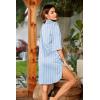 Ekouaer Women’s Satin Nightshirt Button Down Sleepshirt Silk 3/4 Sleeve Nightgown Boyfriend Notch Collar Sleepwear S-3XL(Stripes Blue-gray)