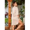 Ekouaer Women’s Satin Nightshirt Button Down Sleepshirt Silk 3/4 Sleeve Nightgown Boyfriend Notch Collar Sleepwear S-3XL(Stripes Champagne)