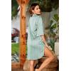 Ekouaer Women’s Satin Nightshirt Button Down Sleepshirt Silk 3/4 Sleeve Nightgown Boyfriend Notch Collar Sleepwear S-3XL(Stripes Ice Green)
