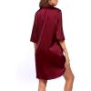 Ekouaer Women’s Satin Nightshirt Button Down Sleepshirt Silk 3/4 Sleeve Nightgown Boyfriend Notch Collar Sleepwear S-3XL(Wine Red)