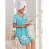 Ekouaer Zipper Robes for Women Short Sleeve Bathrobes Lace Lightweight House Coat Soft Zip Up Nightgowns with Pockets(Blue Floral)
