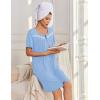 Ekouaer Zipper Robes for Women Short Sleeve Bathrobes Lace Lightweight House Coat Soft Zip Up Nightgowns with Pockets(Light Blue)
