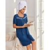 Ekouaer Zipper Robes for Women Short Sleeve Bathrobes Lace Lightweight House Coat Soft Zip Up Nightgowns with Pockets(Navy Blue)