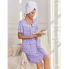 Ekouaer Zipper Robes for Women Short Sleeve Bathrobes Lace Lightweight House Coat Soft Zip Up Nightgowns with Pockets(Purple Dots)