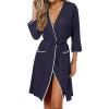 Ekouaer Robes for Women Ribbed Knit Bathrobe Soft Lightweight Knee Length Kimono Robe Ladies Sleepwear with Pockets S-XXL(Navy Blue)