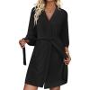 Ekouaer Waffle Robes for Women Lightweight Knit V Neck 3/4 Sleeve Kimono Bathrobe with Pockets Soft Sexy Spa Loungewear S-XXL