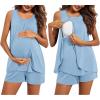 Ekouaer Women Maternity Nursing Pajama Set Breastfeeding Sleepwear Double Layer Sleeveless Top & Shorts Pregnancy PJS(Light Blue)