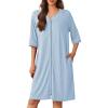 Ekouaer Women Robes Zipper Front 3/4 Sleeve Housecoat Zip Up Bathrobes Lightweight Nightgown with Pockets S-XXL(Light Blue)
